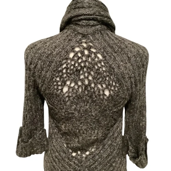 BCBGMaxAzria Women’s Charcoal Knit Cowl Neck Cardigan Full Length Sweater - Picture 3 of 8